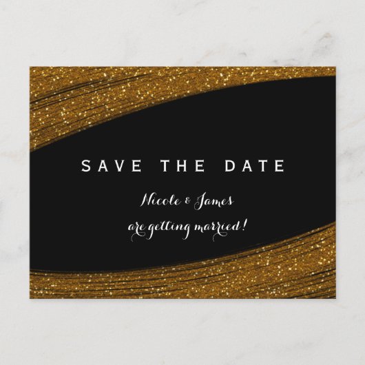Gold Sparkle Glitzer Schwarz Save the Date Postkar Ankündigungspostkarte (Vorderseite)