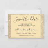 Gold Sparkle Glitzer Sweet 16 Save the Date (Rückseite)
