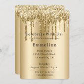 Gold Sparkle Glitzer Tropfen Geburtstag Einladung (Vorne/Hinten)