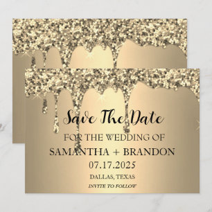 Gold Sparkle Glitzer Tropfen Luxury Wedding Save The Date