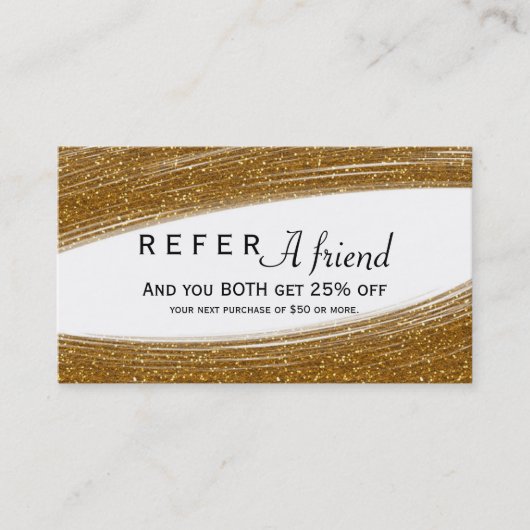 Gold Sparkle Glitzer & White Chic Client Card Empfehlungskarte (Vorderseite)