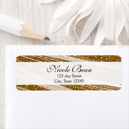 Gold Sparkle Glitzer & White Custom Address Labels (Insitu)