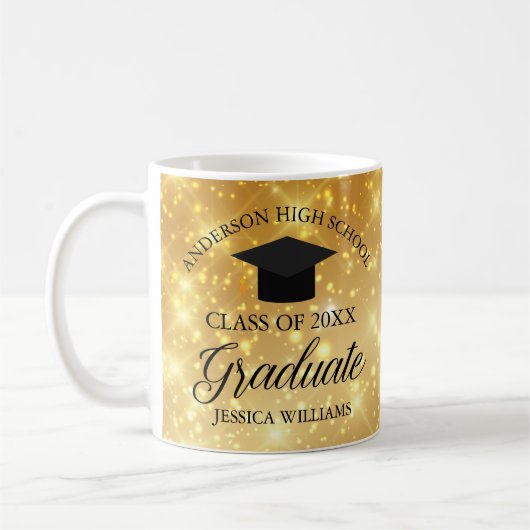 Gold Sparkle Graduate Chic Personalisiertes Gesche Kaffeetasse (Links)