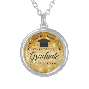 Gold Sparkle Graduate Custom Chic 2023 Abschluss Versilberte Kette