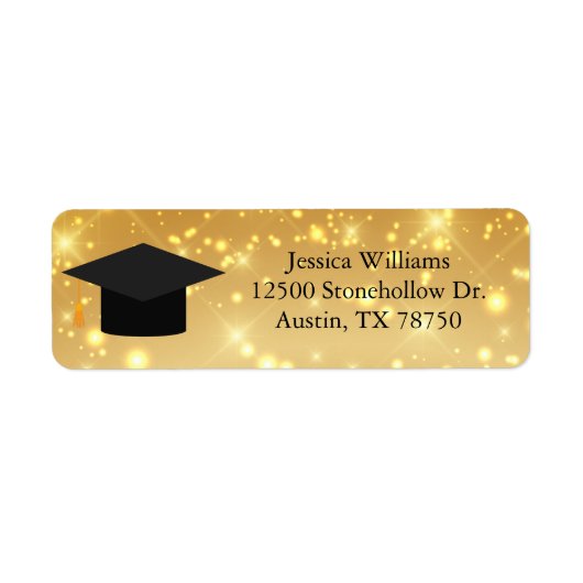 Gold Sparkle Graduation Cap Chic Rücksendeadresse (Vorne)