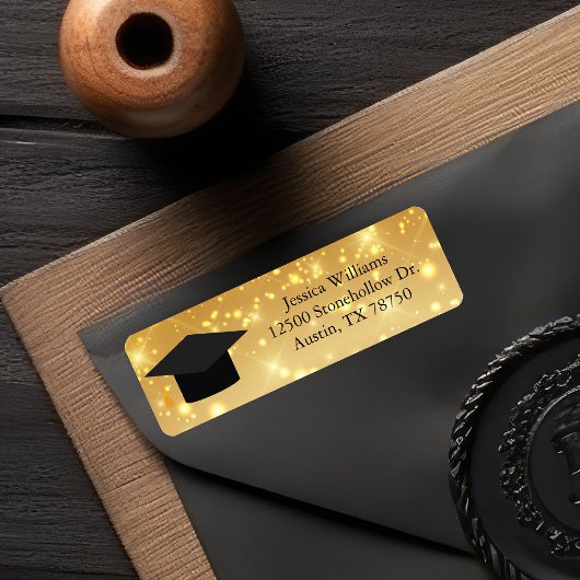 Gold Sparkle Graduation Cap Chic Rücksendeadresse