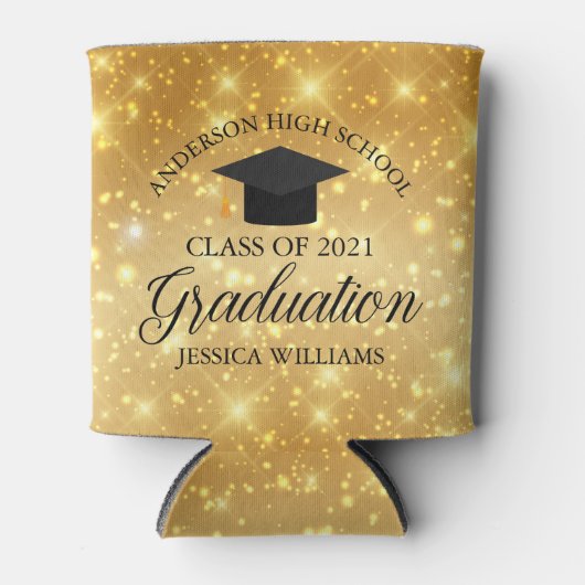 Gold Sparkle Graduation Party Personalisiert 2025 Dosenkühler (Vorderseite)