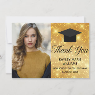 Gold Sparkle Graduation Photo Chic 2023 Graduate Dankeskarte