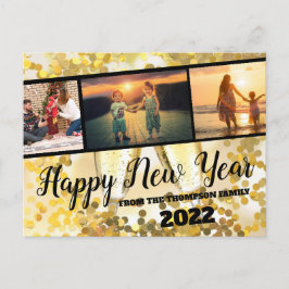 Gold Sparkle Happy New Year Foto Collage Postkarte