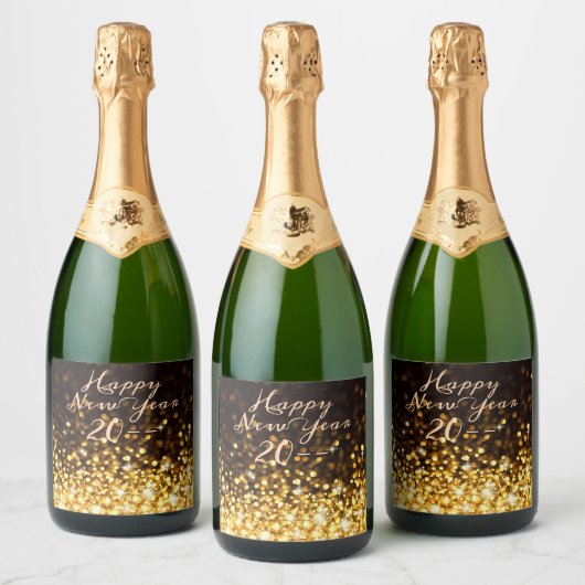 Gold Sparkle Happy New Year Schaumweinetikett (Flaschen)