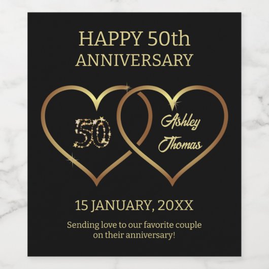 Gold Sparkle Hearts Weinetikett (Einzelnes Label)