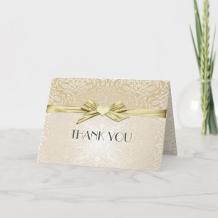 Gold Sparkle Herz Ribbon Damask Danke Karte