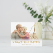 Gold Sparkle Herz Save the Date Postkarte (Stehend Vorderseite)