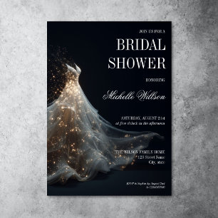 Gold Sparkle Hochzeitskleid mit Rose Einladung