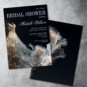 Gold Sparkle Hochzeitskleid mit Rose Einladung