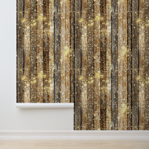 Gold Sparkle Holzmuster Tapete