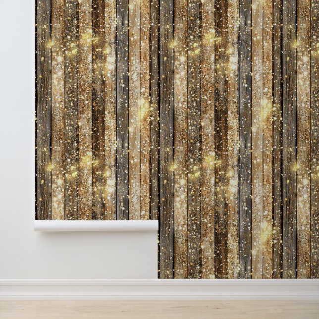 Gold Sparkle Holzmuster Tapete (Anwendung)