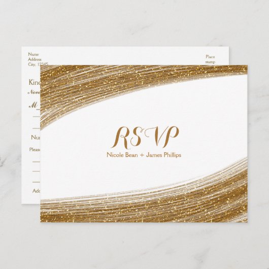 Gold Sparkle Imitate Glitzer Hochzeit RSVP Postkar Einladungspostkarte (Vorne/Hinten)