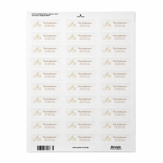 Gold Sparkle Joy Christmas Address Labels (Vorne)