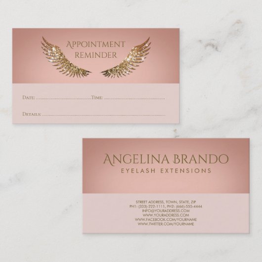 Gold Sparkle Lashes Erinnerung Rosa Visitenkarte (Vorne/Hinten)