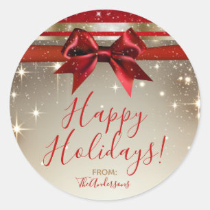 Gold Sparkle Red Bow Elegante Runder Aufkleber