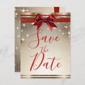Gold Sparkle Roter Bow Elegantes Holiday Save the Ankündigungspostkarte (Vorne/Hinten)