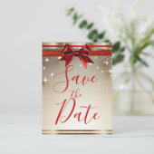 Gold Sparkle Roter Bow Elegantes Holiday Save the  Ankündigungspostkarte (Stehend Vorderseite)
