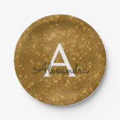 Gold Sparkle & Shimmer Monogram Birthday Pappteller (Vorderseite)