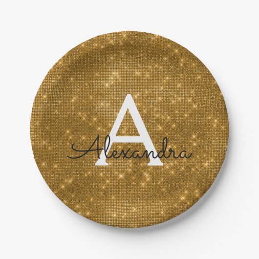 Gold Sparkle & Shimmer Monogram Birthday Pappteller (Vorderseite)