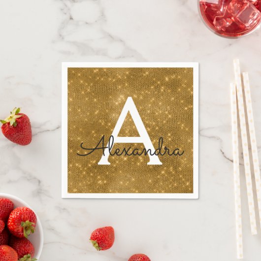 Gold Sparkle & Shimmer Monogram Erstgeburt Serviette (Beispiel)