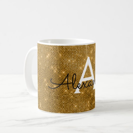Gold Sparkle Shimmer Monogram Name & Initial Kaffeetasse (Vorderseite Links)