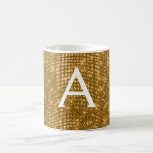 Gold Sparkle Shimmer Monogram Name & Initial Kaffeetasse (Mittel)