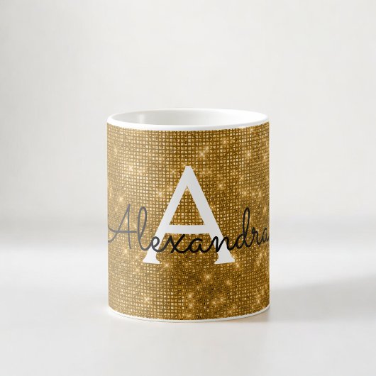 Gold Sparkle Shimmer Monogram Name & Initial Kaffeetasse