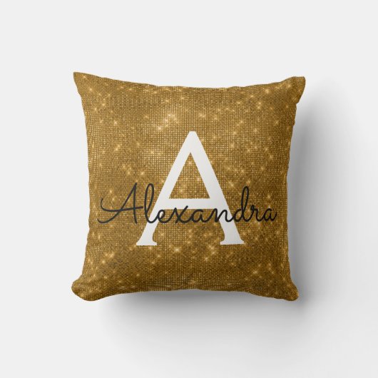Gold Sparkle Shimmer Monogram Name & Initial Kissen (Vorderseite)