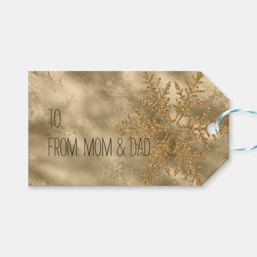 Gold Sparkle Snowflake Glitzer Geschenkanhänger (Vorderseite (Horizontal))