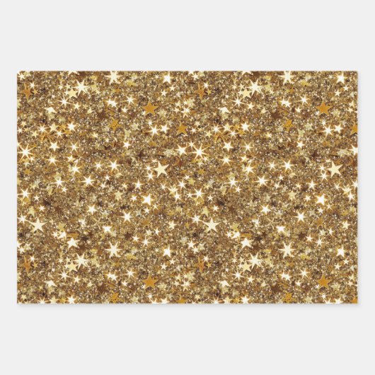 Gold Sparkle Stars Geschenkpapier Set (Vorderseite 3)