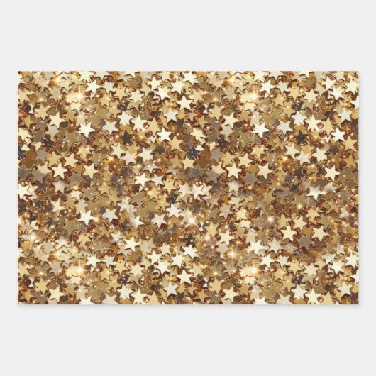 Gold Sparkle Stars Geschenkpapier Set (Vorderseite)