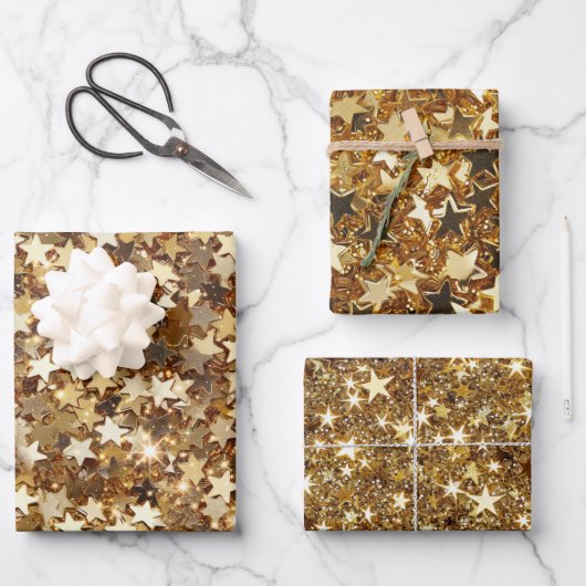 Gold Sparkle Stars Geschenkpapier Set (Vorderseite)