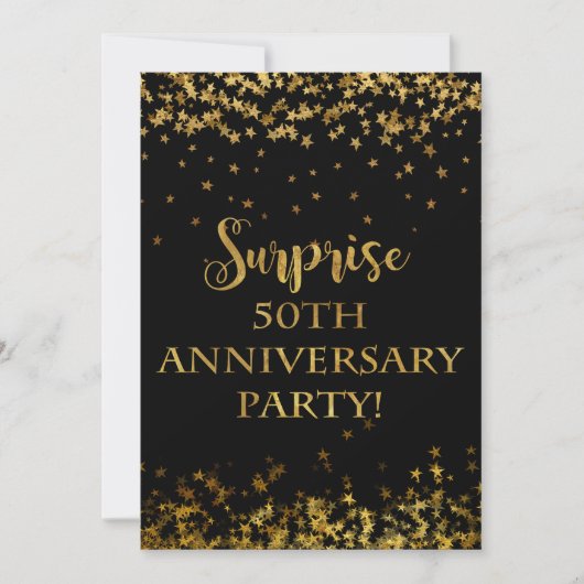 Gold Sparkle Stars Text 50 Jahre Einladung (Vorderseite)