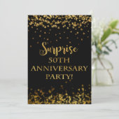 Gold Sparkle Stars Text 50 Jahre Einladung (Stehend Vorderseite)