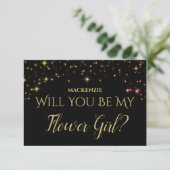Gold Sparkle Stars werden Sie meine BlumenGirl-Kar RSVP Karte (Stehend Vorderseite)