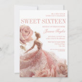 Gold Sparkle Sweet 16 Blush Pink Dress Einladung (Vorderseite)
