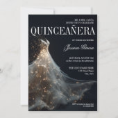 Gold Sparkle Sweet 16 Dress Quinceanera Einladung (Vorderseite)