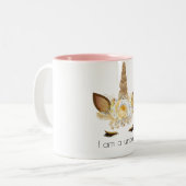 Gold Sparkle Unicorn Zweifarbige Tasse (Vorderseite Links)