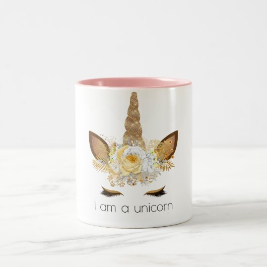 Gold Sparkle Unicorn Zweifarbige Tasse (Mittel)