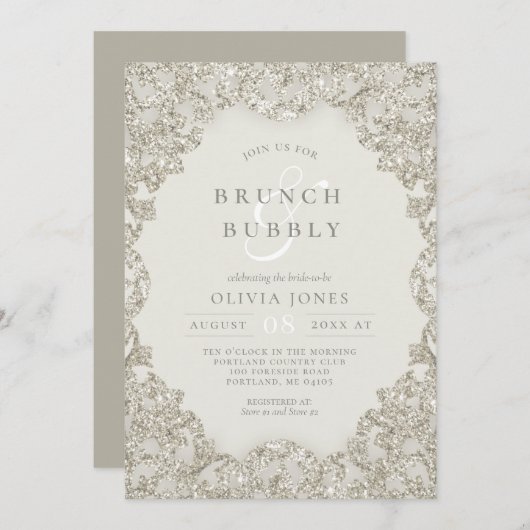 Gold Sparkle Vintag Elegance Brunch und Bubbly Einladung (Vorne/Hinten)