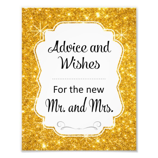 Gold Sparkle Wedding Advice und Wünsche Signierung Fotodruck (Vorne)