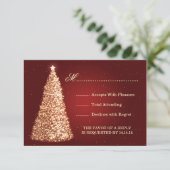 Gold Sparkle Wedding RSVP Red (Stehend Vorderseite)