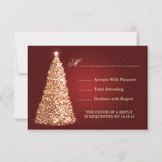 Gold Sparkle Wedding RSVP Red Karte (Vorderseite)