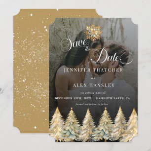Gold Sparkle Weihnachten Hochzeit Speichern Sie da Einladung